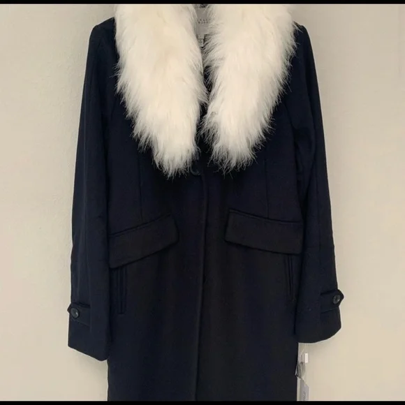 Derek Lam 10 Crosby Wool Trench Coat Faux Fur size medium designer NWT - Picture 6 of 8